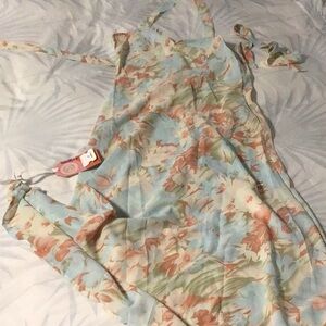 SUNFERE Floral Halter Dress in Blue and Peach. NWT
